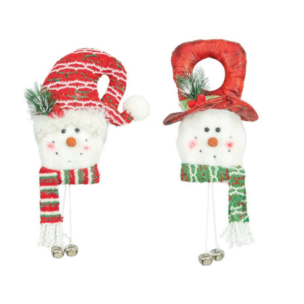 Colgador cabeza de muneco de nieve gorrode lado rojo 17"