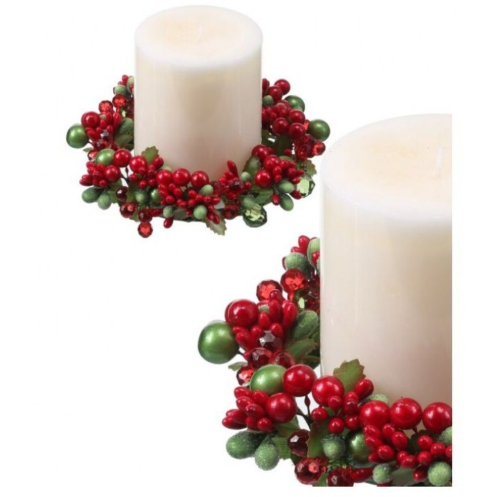 Aro decorativo para vela bayas rojas y verdes 6"
