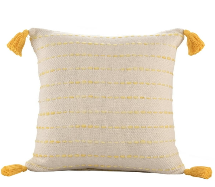 Cojin Decorativo con Rayas Blanco y Amarillo