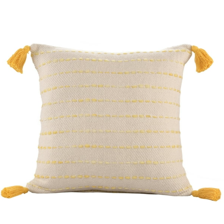 Cojin Decorativo con Rayas Blanco y Amarillo