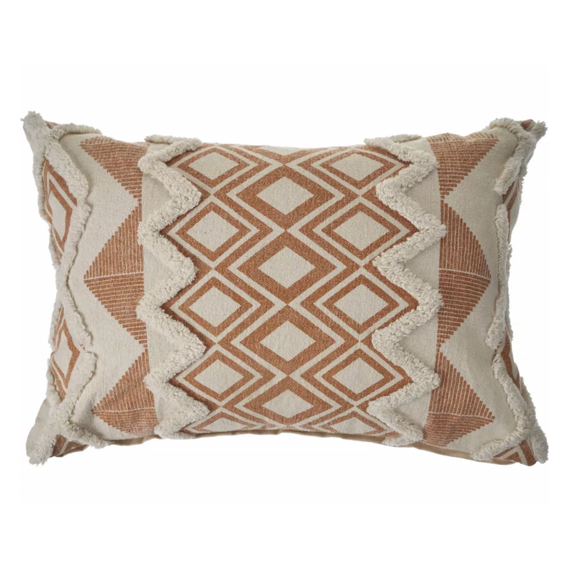 Cojin Beige con Naranja, Diseño Geométrico con Textura