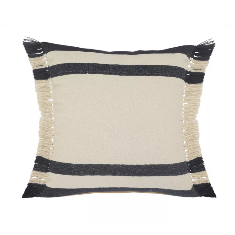 Cojín Beige con Diseño Lineal Azul