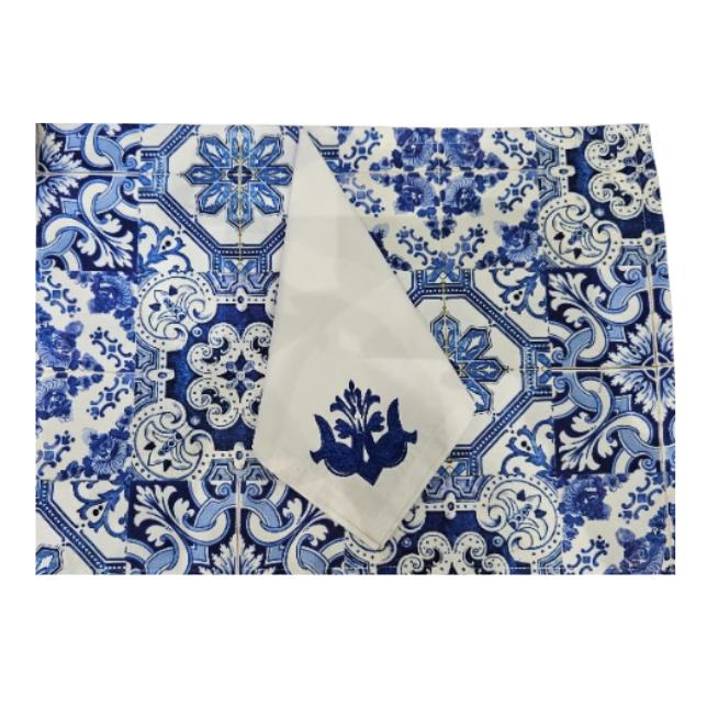 Set de 6 individuales y 6 servilletas azulejo azul
