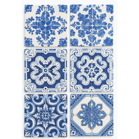 Set de 6 servilletas cocteleras azulejo azul