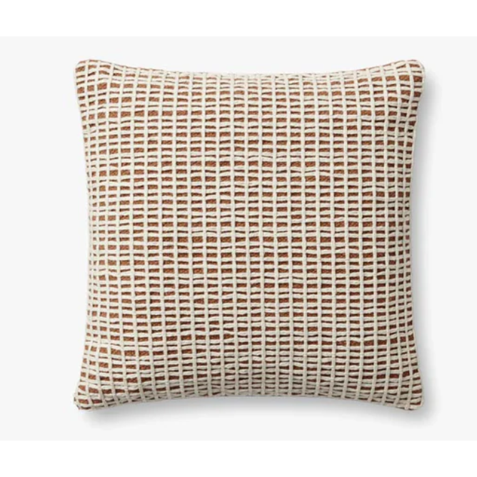 Cojin tejido a maquina naranja rejilla marfil
