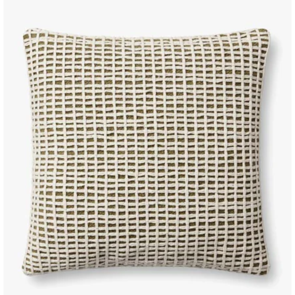 Cojin tejido a maquina verde rejilla marfil