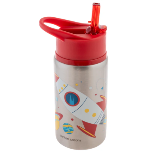Termo de acero inoxidable de nave espacial con tapadera roja