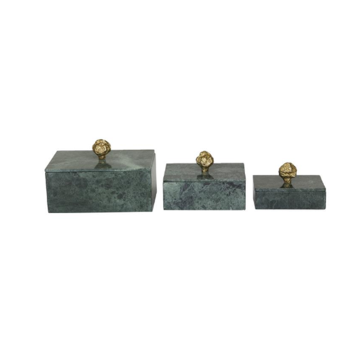 Caja en marmol verde mango de aluminio dorado 6"
