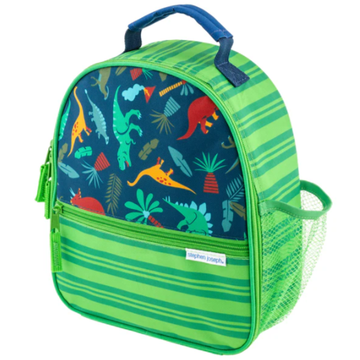 Lonchera para niño color azul con diseño de dinosaurios