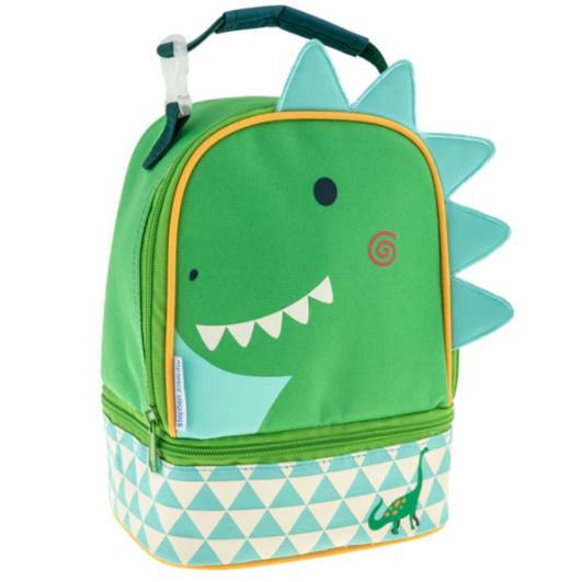 Mochila diseño dino feliz en color verde y celeste
