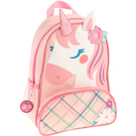 Mochila diseño de unicornio con flores color rosa