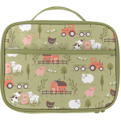 Lonchera verde con diseño de animalitos