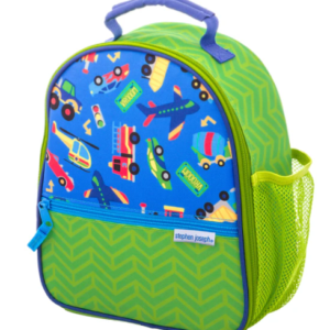 Lonchera para niño color azul con diseño de transportes