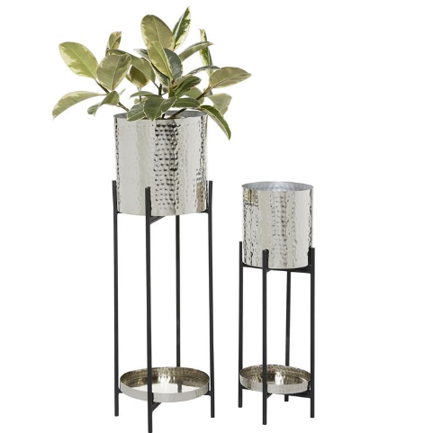 Set de 2 Macetas Cilindricas, Plateada