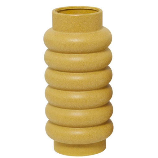 Jarron de ceramica amarillo nervaduras de anillo 16"