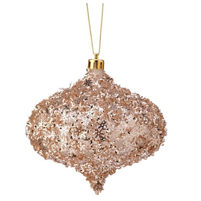 Esfera ovalada con copos de nieve tono plata  4"