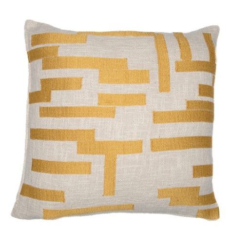 Cojin Bordado Diseño lineal Color Crema y Mostaza