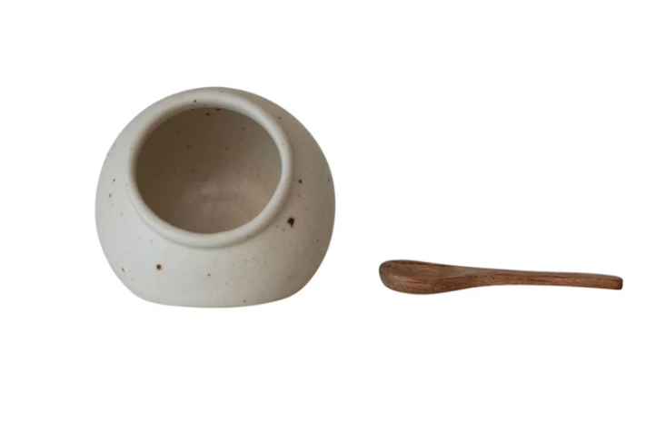 Salero Crema Moteado con Cuchara