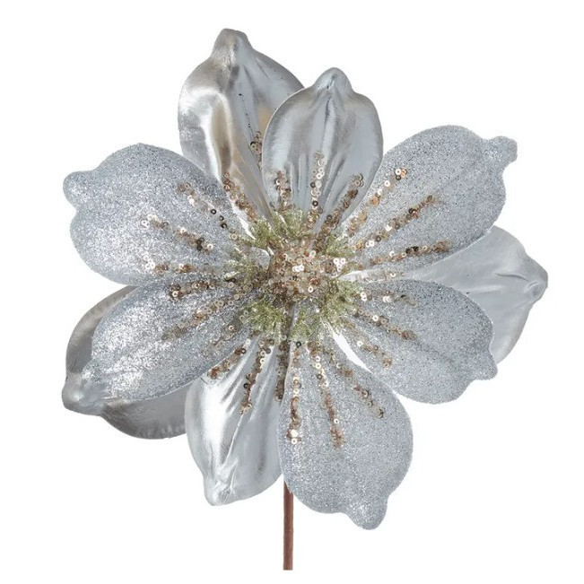 Adorno Navideño Magnolia, Plateada