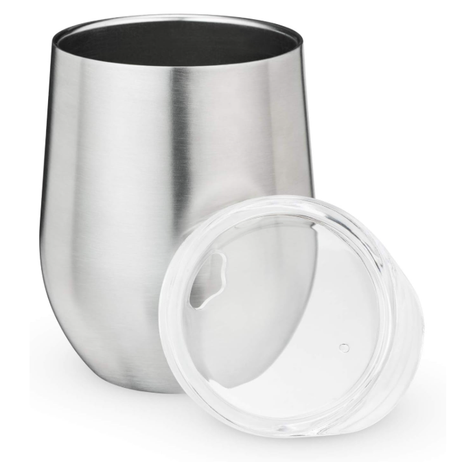 Vaso para Vino Plateado de Acero Inoxidable con Tapadera