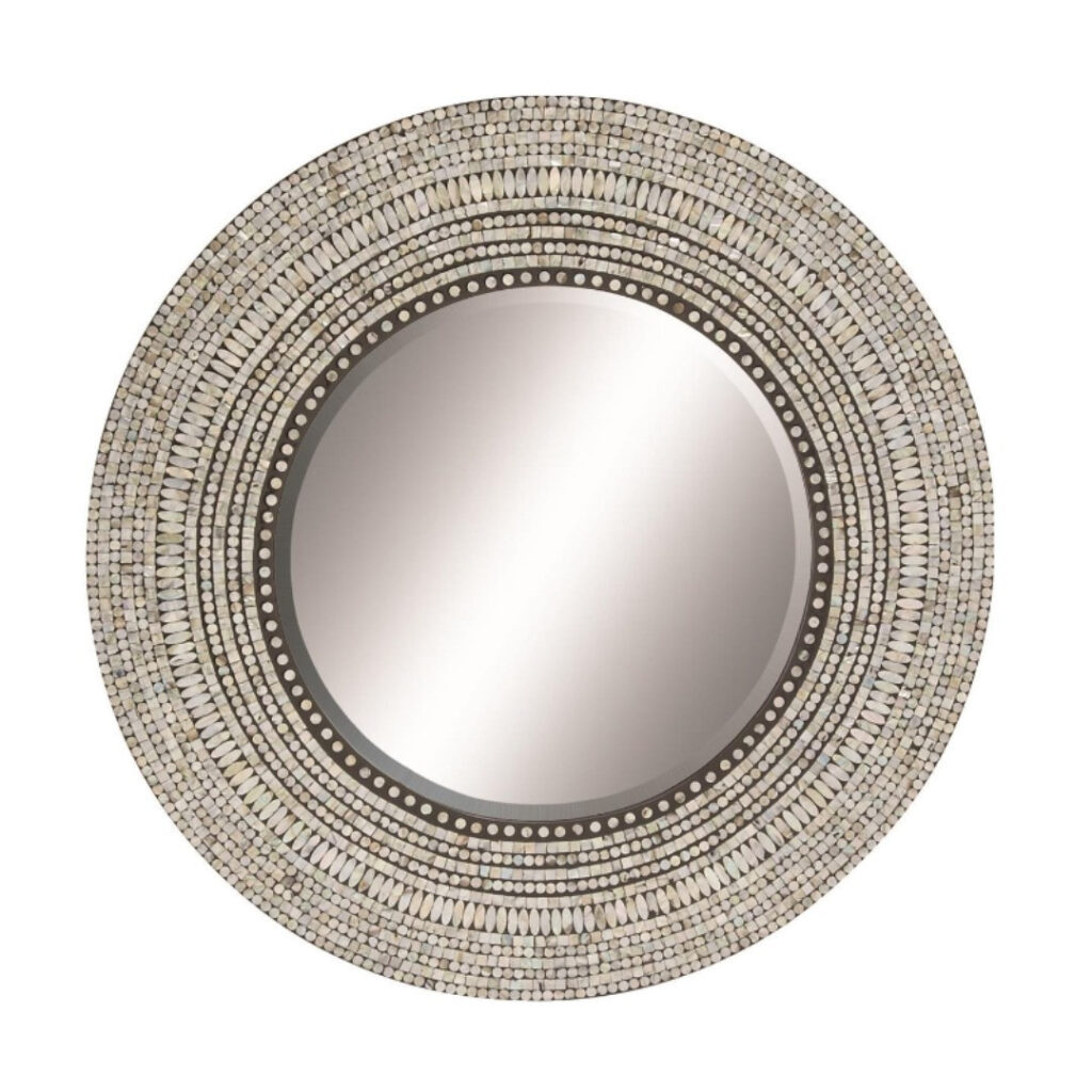 Espejo de pared de mosaico con concha de madreperla gris