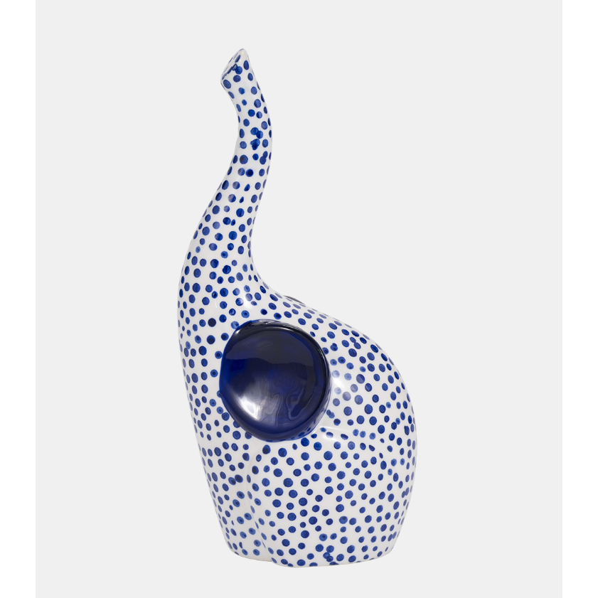 Elefante Estampado a Mano Blanco y Azul