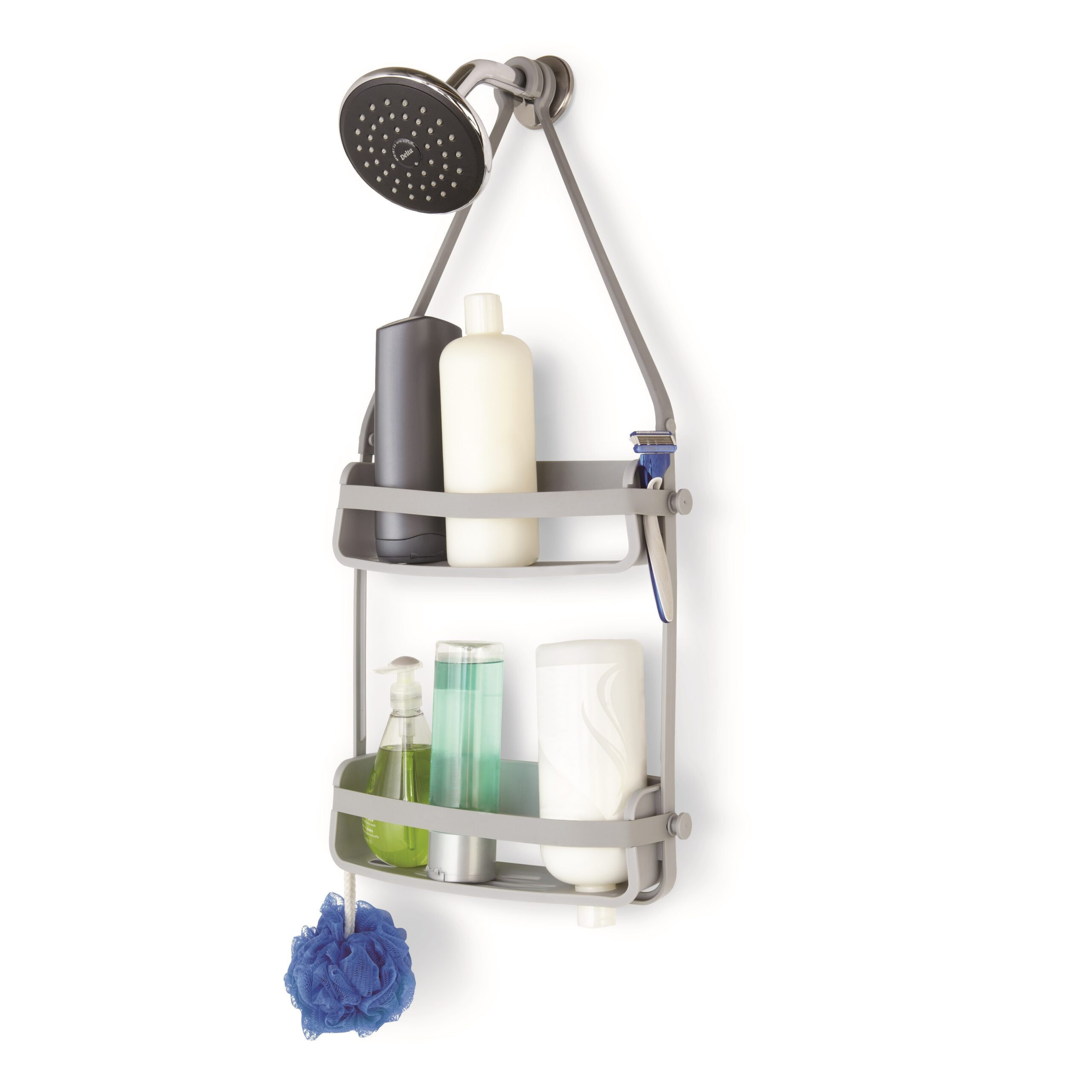 Organizador de baño  de 2 estantes gris con blanco 12 x 3.5 x 25.5″