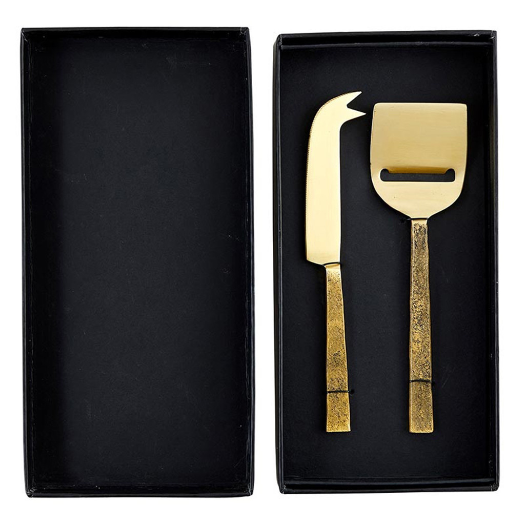 Set de 2 piezas cuchillo y espatula para queso dorado 8″