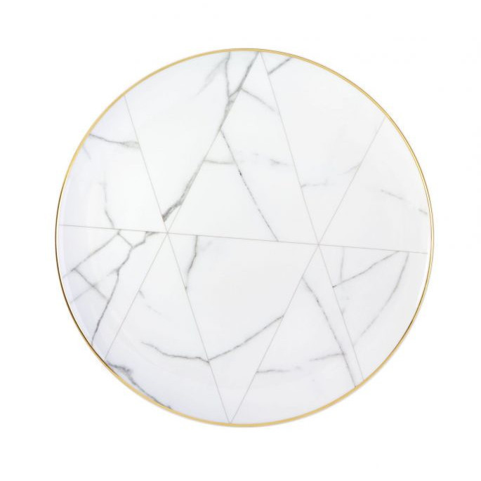 Plato llano de porcelana carrara con orilla dorada