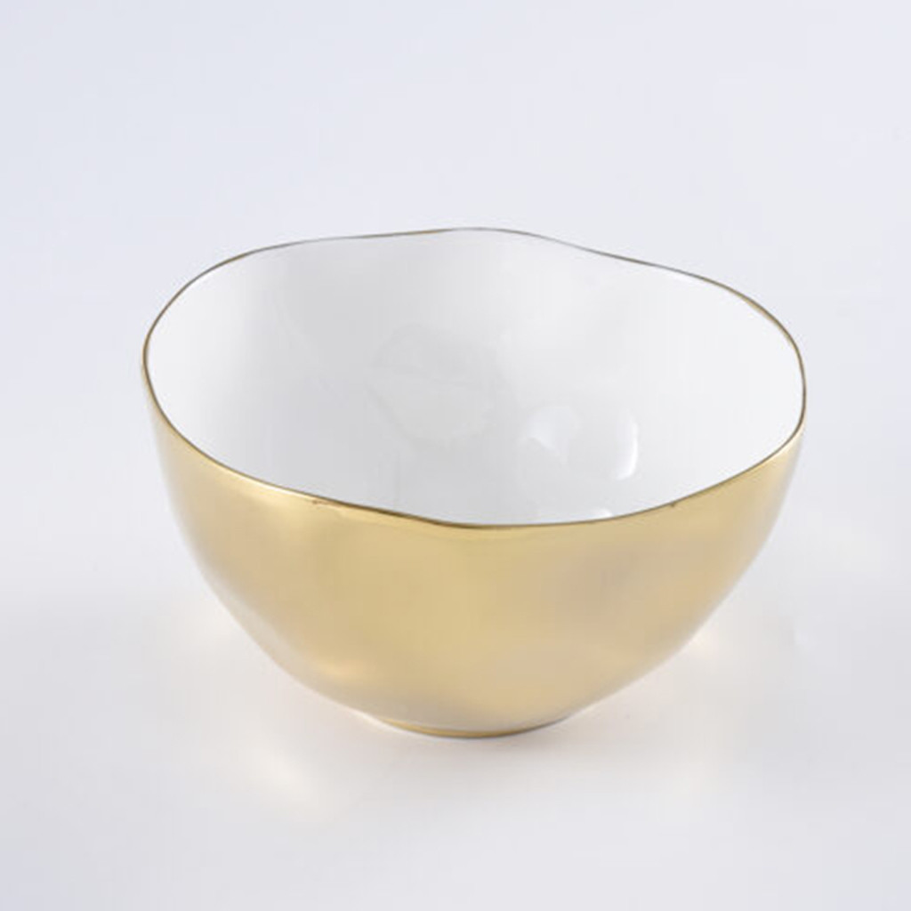 Bowl grande dorado por fuera y fondo blanco de porcelana 8.5 x 5″