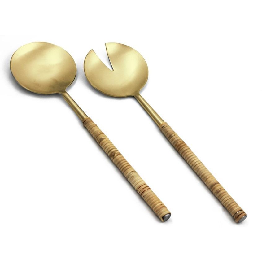 Set de 2 servidores dorados mango de jute 7″