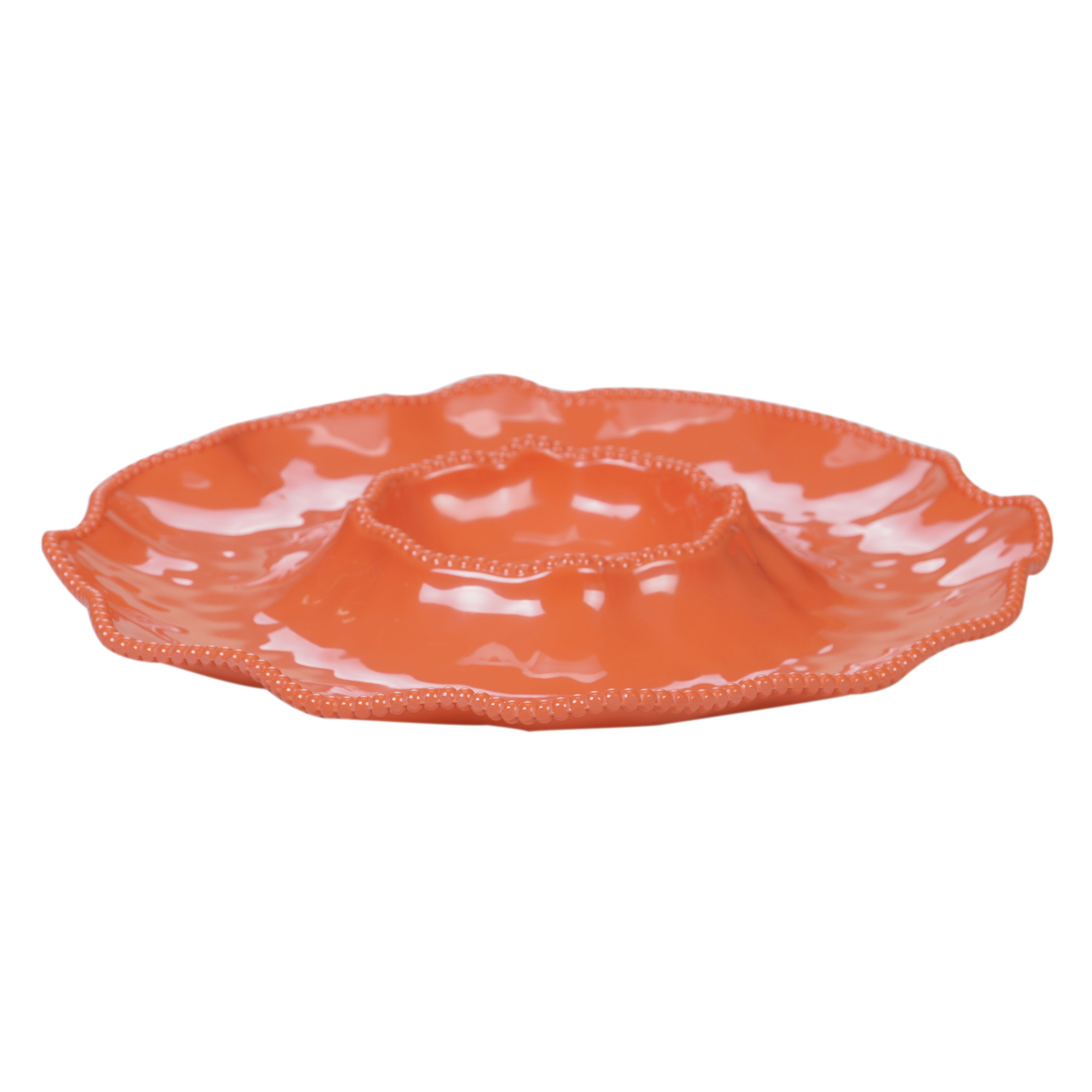 Fuente redonda dip and chips de melamina coral 14.5″ colección perlette