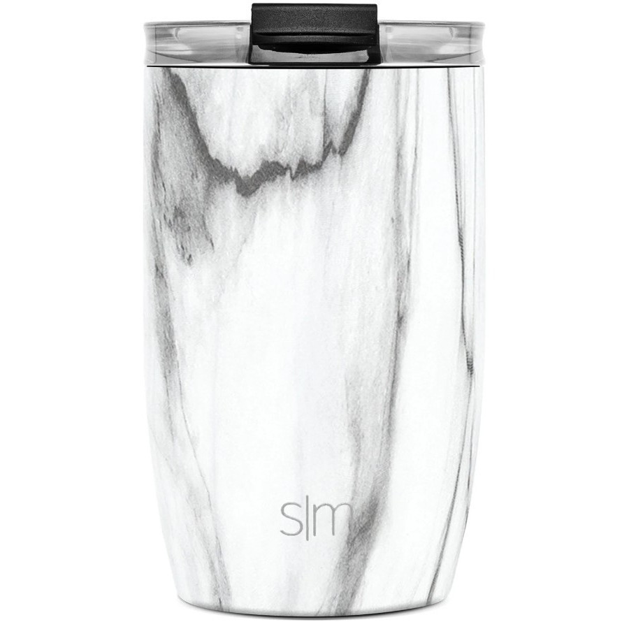 Taza voyager blanco marmol  tapa transparente 12 oz