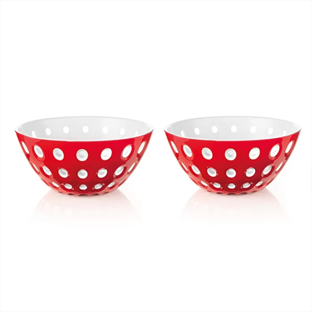 Set de 2 bowl rojo y blanco con circulos 13×6 cm