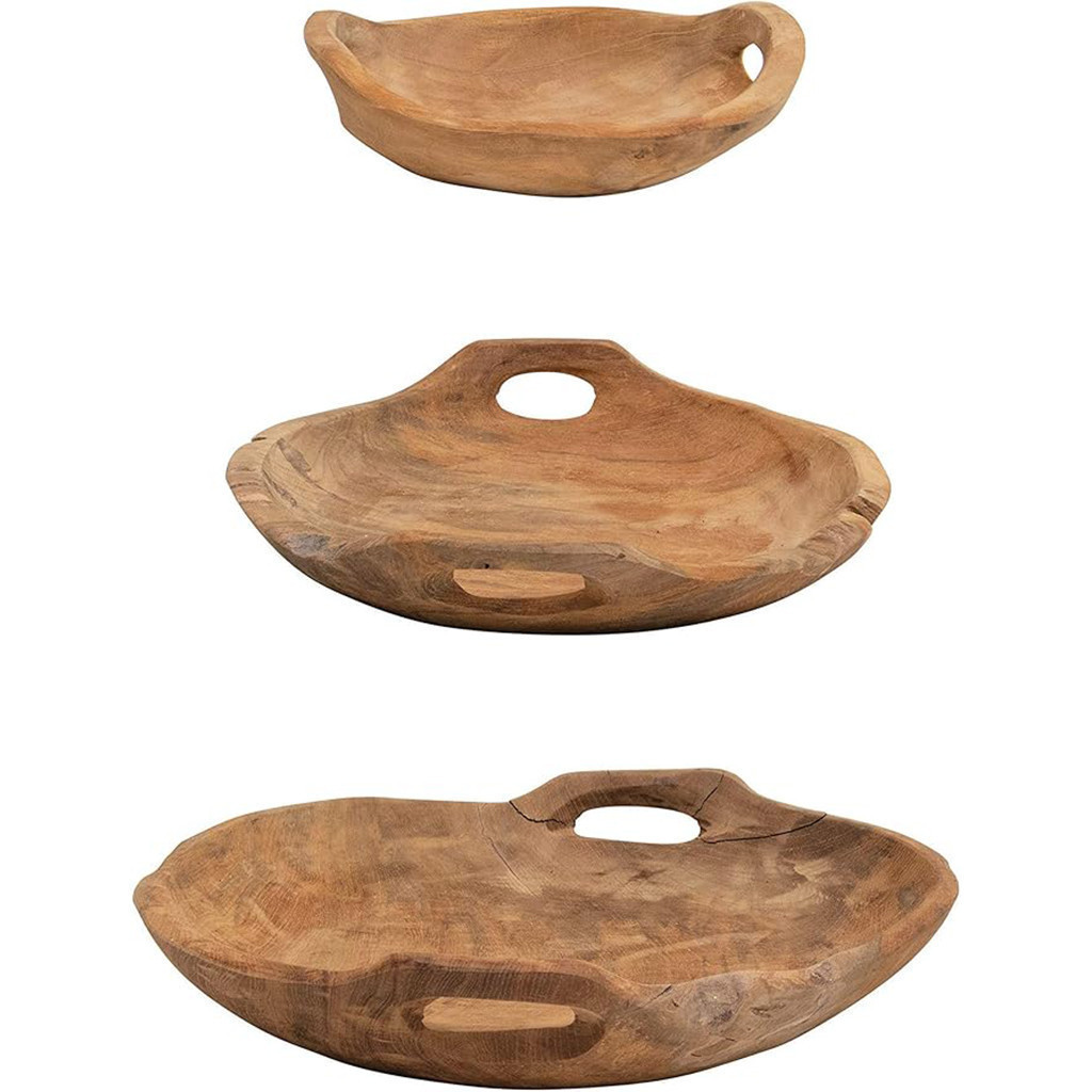 Cuenco con asas en madera de teca mediano 11.75′