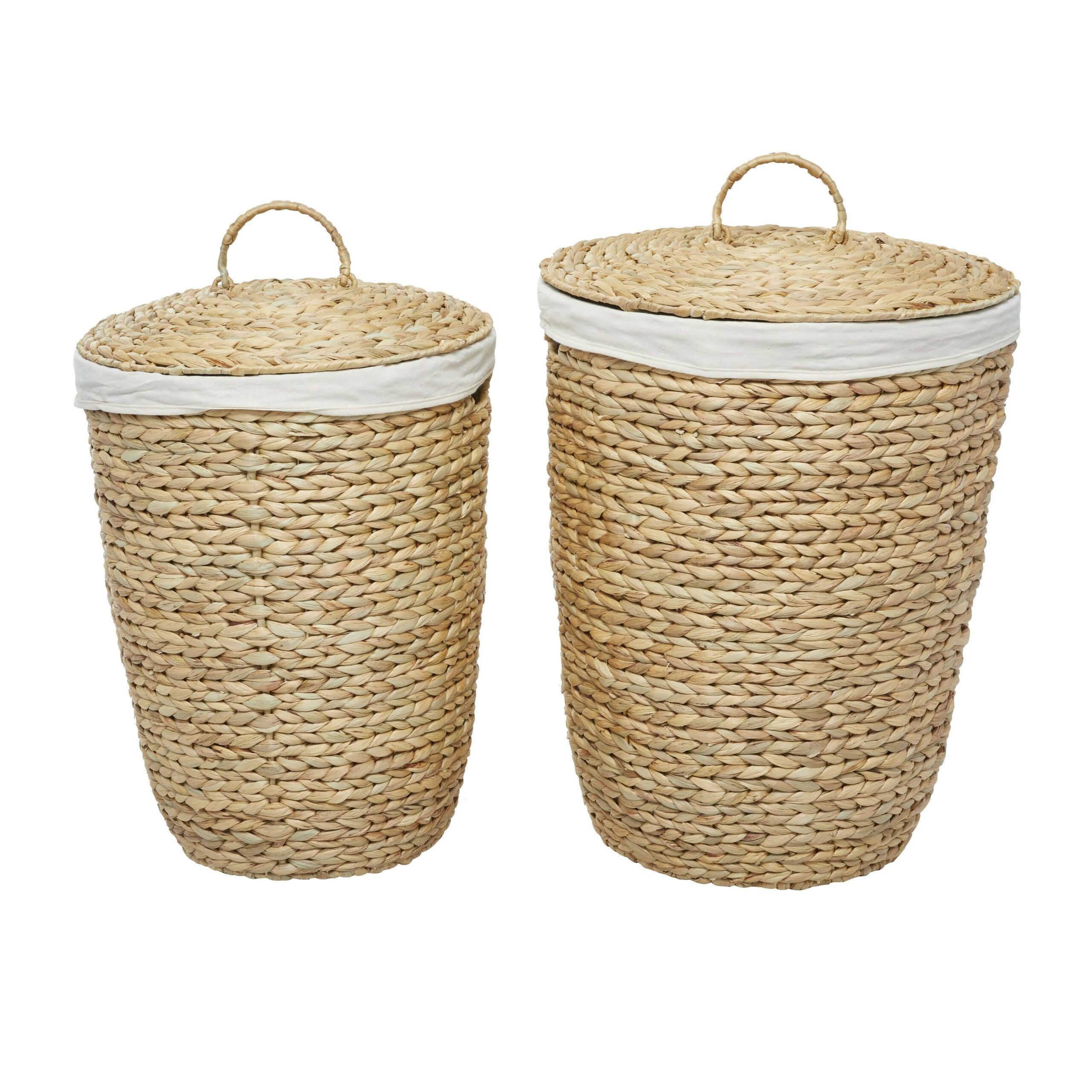 Cesta de jacinto circular con tapa hecha a mano 25″