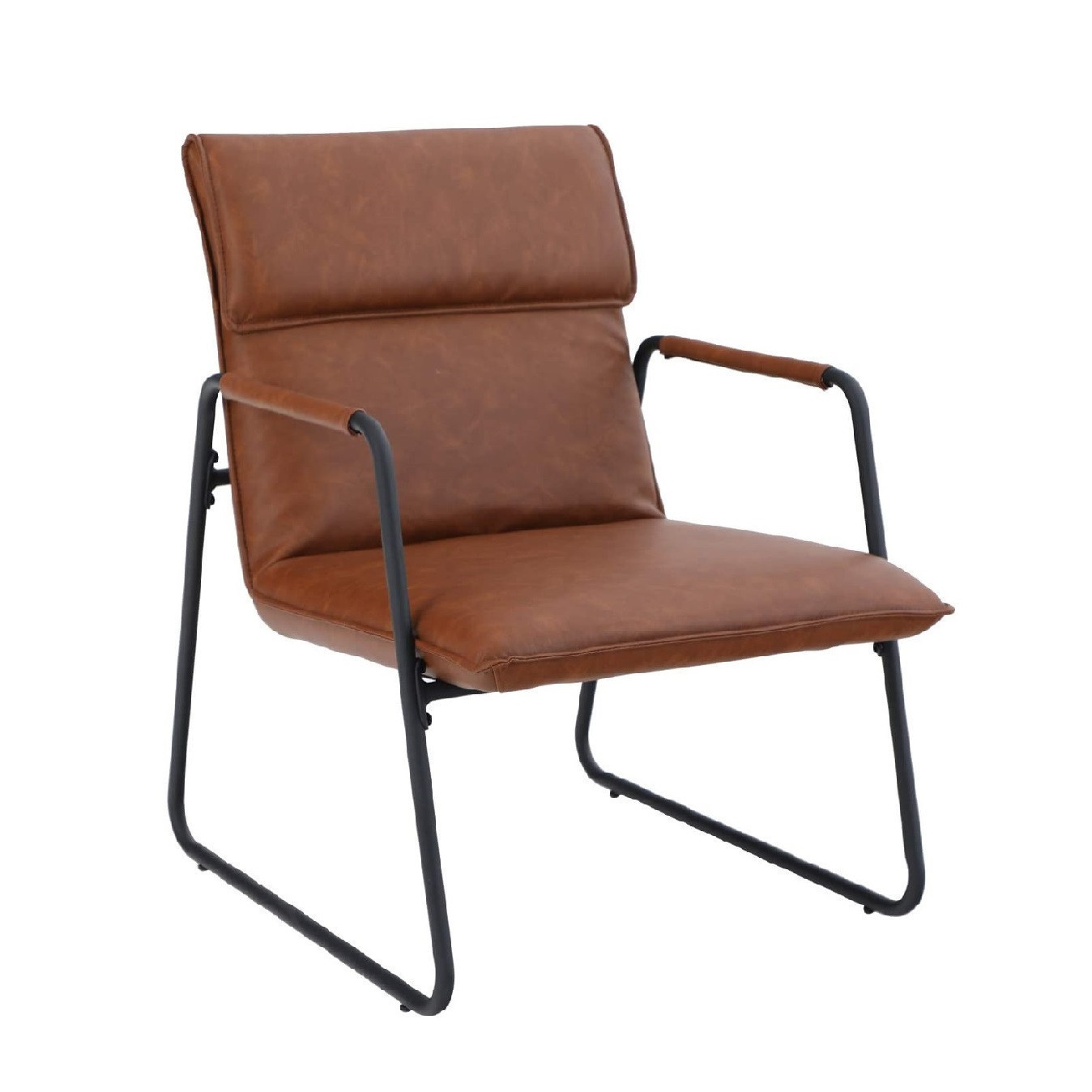 Sillon alpha home de acero color negro y piel sintetica  color marron  20.0 x 20.0 x 35.4 pulgadas