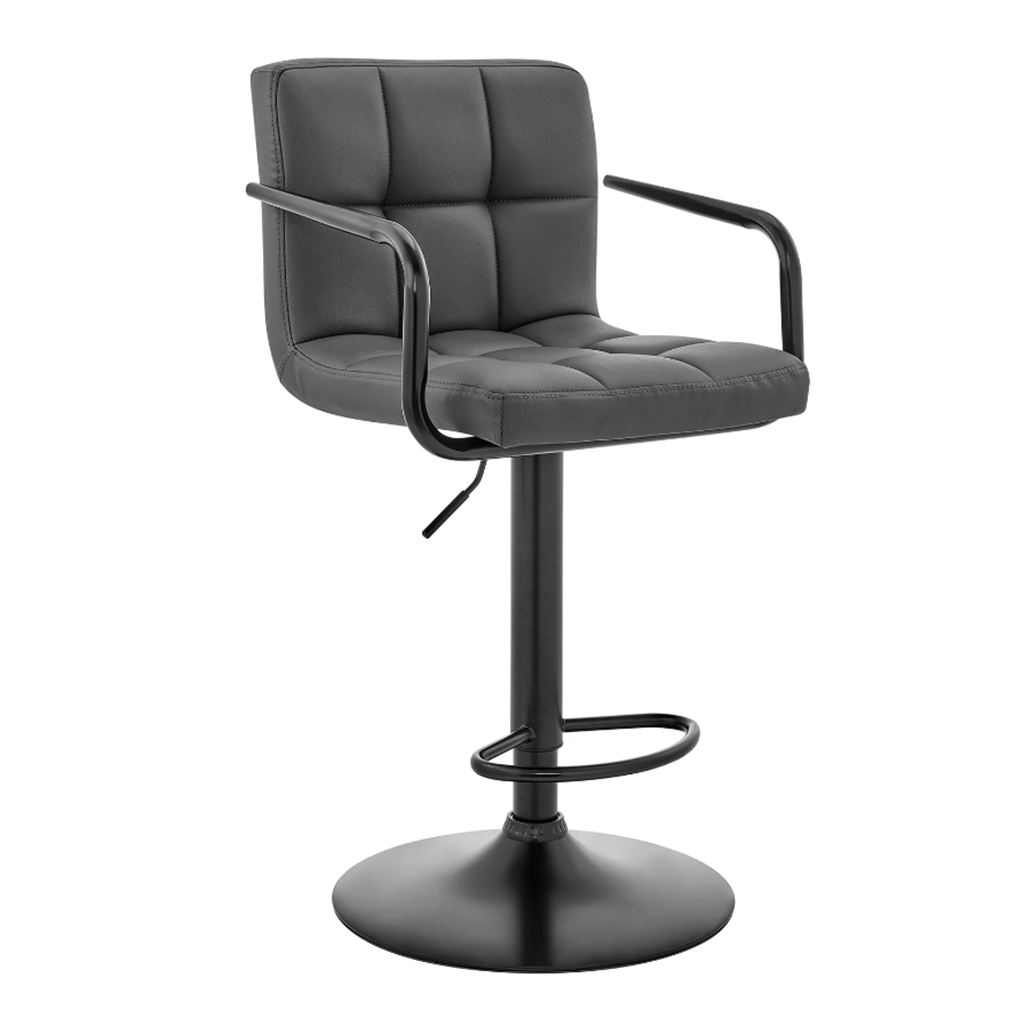 Taburete de bar piel sintetica gris  base negra ajustable 20 x 45″