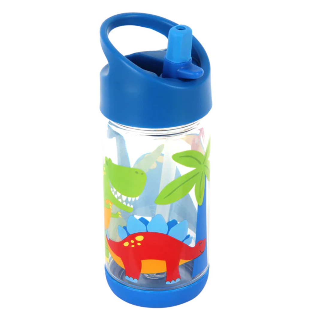 Botella para niño con decoracion de dinosaurio color azul