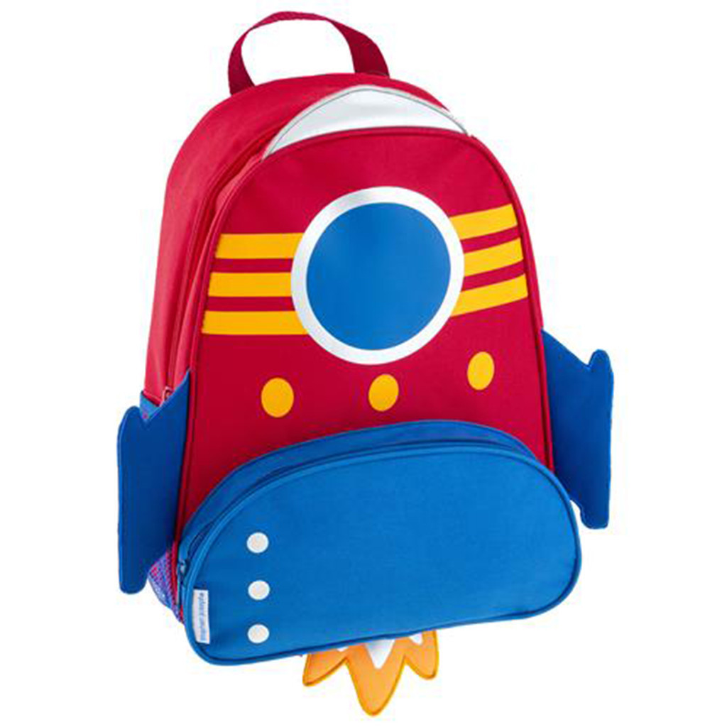 Mochila rojo con azul diseño de nave espacial 26.5 cm x 32 cm x 9 cm