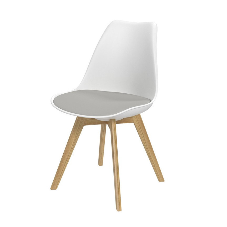 Silla celine plastico blanco asiento gris y patas de madera