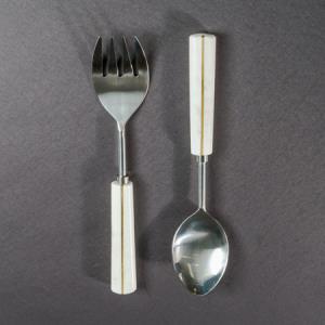 Set de 2 servidores para ensalada de acero y piedra blanca 11″
