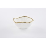 Bowl grande para ensalada color blanco orilla dorado de porcelana  10.5" x 10" x 4.5"