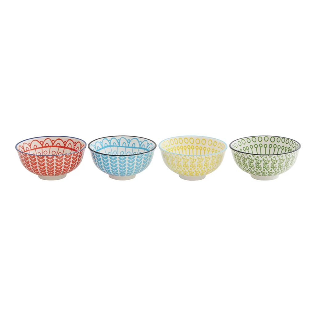 Cuenco estampado a mano colores varios 4.5 x 4.25″