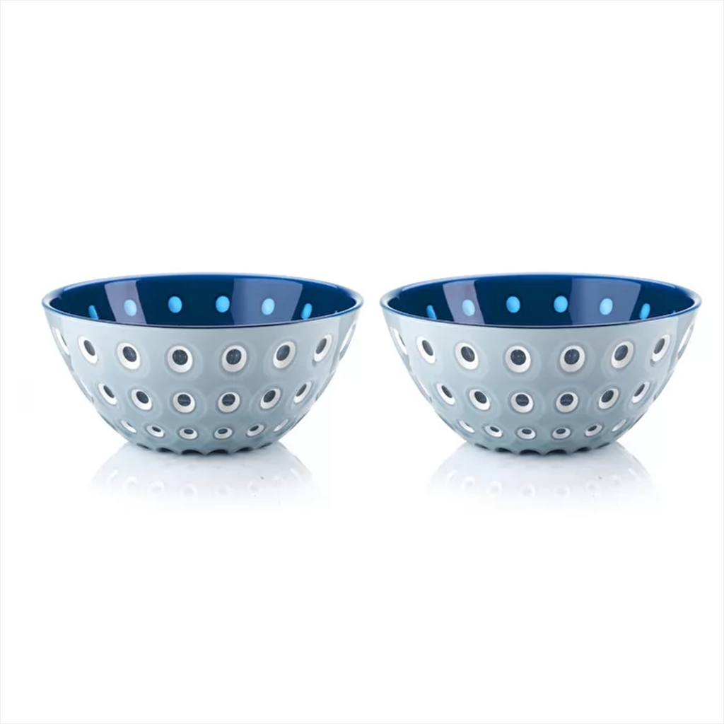 Set de 2 bowl azul y blanco con circulos 13×6 cm