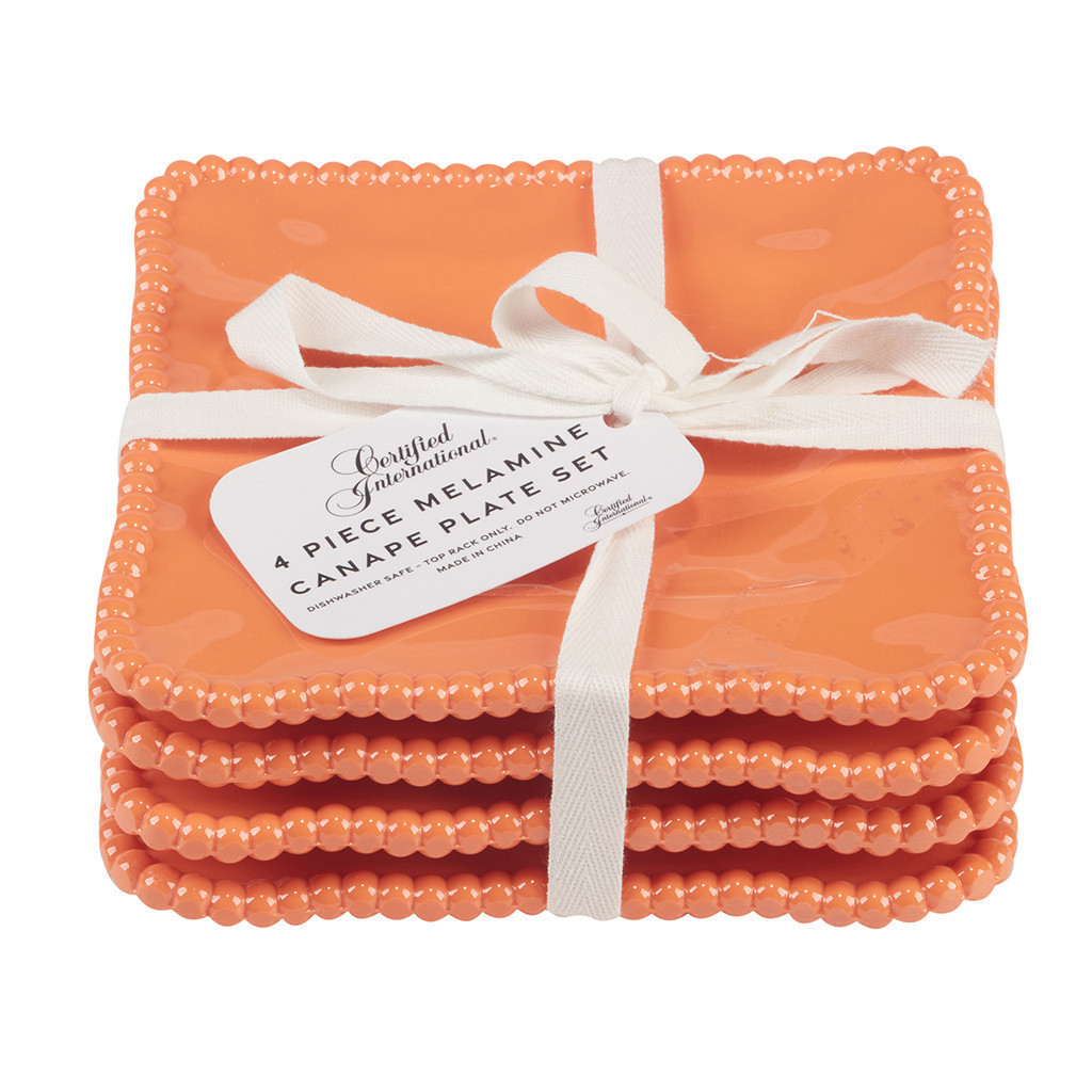 Set de 4 platos cuadrado de melamina coral  6″ colección perlette
