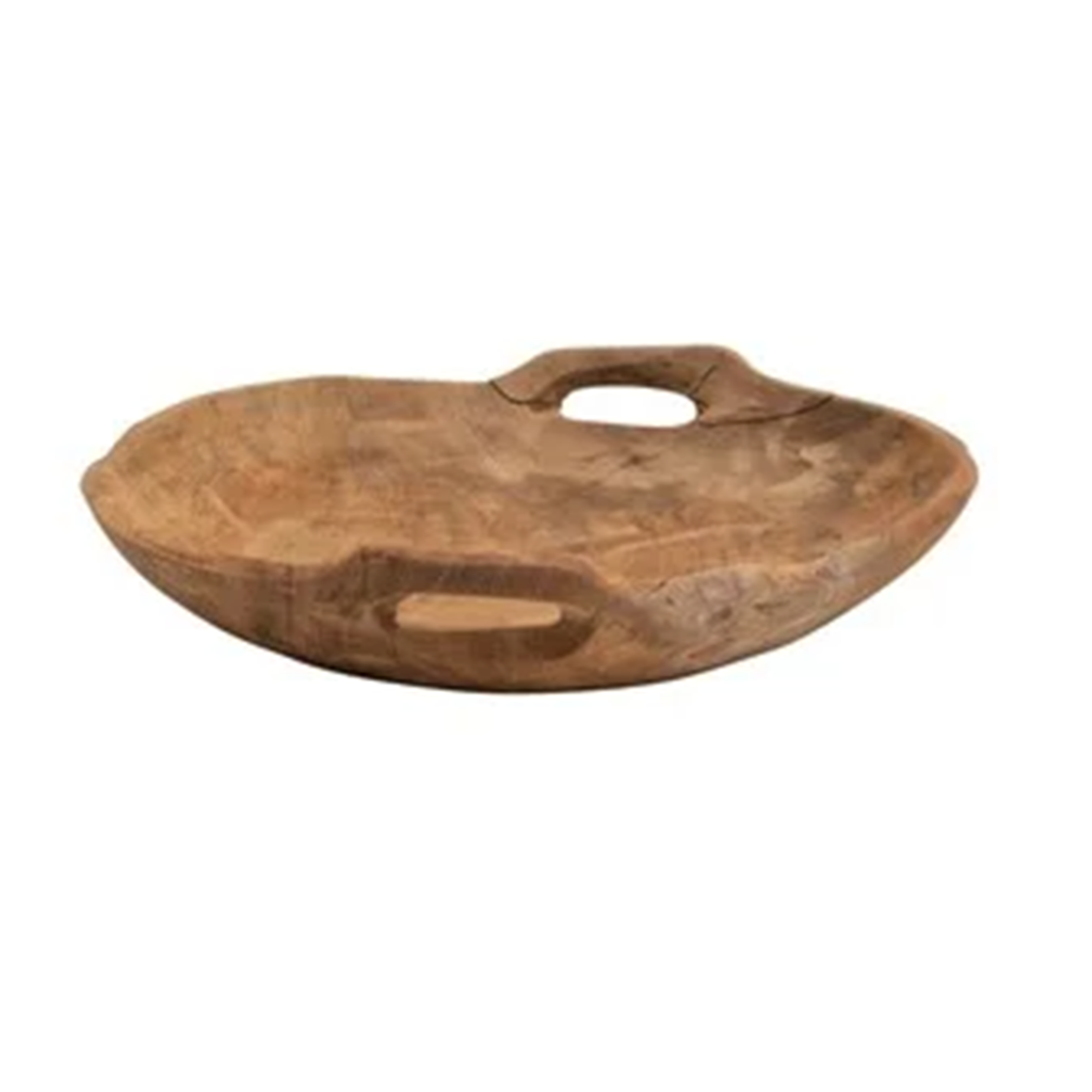 Cuenco con asas en madera de teca grande 15.75′