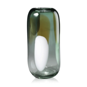 Vase Verde Abstracta Cilindrica con Blanco y Ambar 16" x 7"