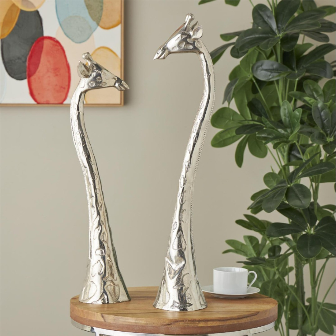 Escultura Alta de Jirafa Tono Plata