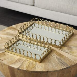Bandeja Decorativa con Espejo, Dorada 18"